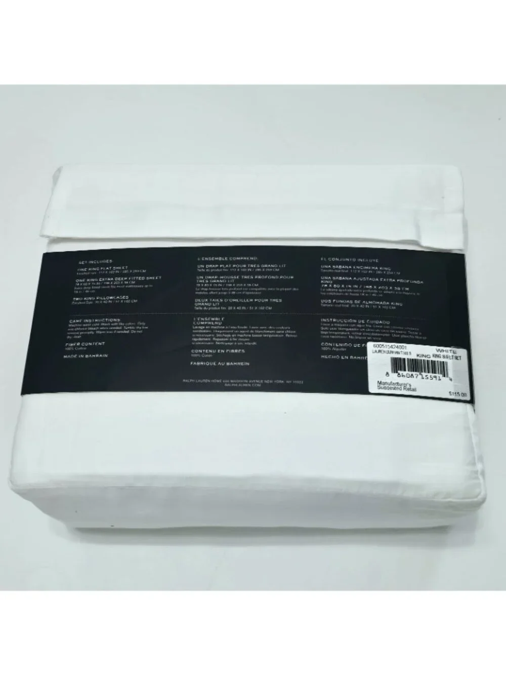 Ralph Lauren KING Dunham Sateen Sheet Set White 100% Cotton 300 TC